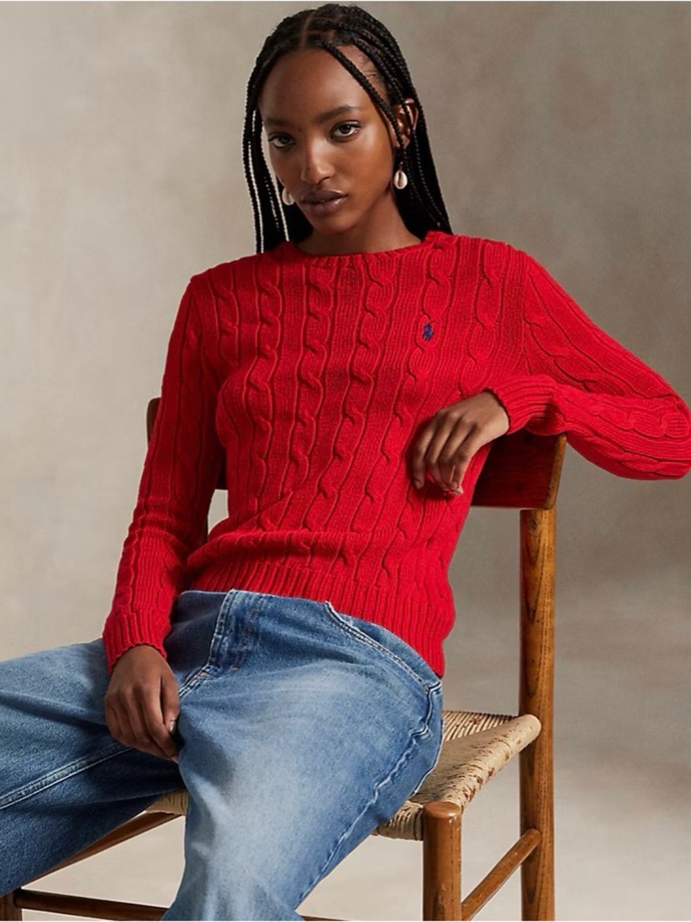 Polo by Ralph Lauren Red Cable-Knit Crewneck Sweater